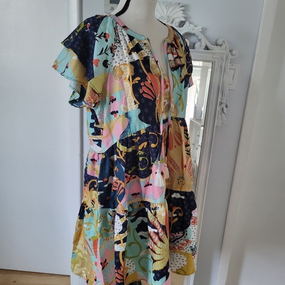 Anthropologie Yellow and White Flutter Sleeve Sundress - Picture 4 of 7